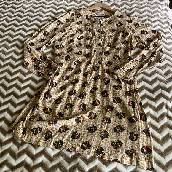 Paul and Joe Sister Chihuahua Dog Print Shirt Dress Cream Floral Size 42… - Picture 6 of 13